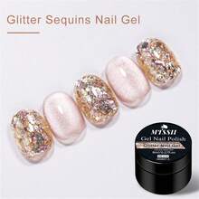 Mtssii Esmalte de uñas en gel con purpurina y lentejuelas doradas de 8ml, esmalte de uñas en gel brillante y brillante UV/LED que se puede quitar, barniz de uñas semipermanente de larga duración, gel de diamantes con escamas holográficas, para manicura y pedicura en casa y salón, suministros de uñas para verano y fiestas, fácil de aplicar - Multicolor - Ver 3