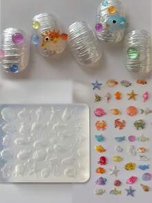 1pc Cute Fish, Crab, Starfish, Dolphin, Ocean Shell Glass Nail Art 3D Decor Silicone Mold - Clear - View 4