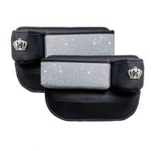 1pc Crown Diamond Sequin Side Gap Storage Bag, Sequin Rhinestone Car Seat Frog Membrane Storage Box With Cup Holder, PU Leather Elegant Car Accessory Multi-Function Storage Bag For Driver Side, Fashionable, Beautiful And Practical | Decorative Car Accessory - Passenger Seat - View 9