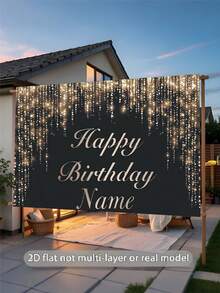 Pancarta personalizable con tema de nombre y cumpleaños, fondo negro y dorado, diseño de piedras de strass plateadas con brillo, ideal para la mesa del pastel en la fiesta de cumpleaños, telón de fondo para fotografía - Oro gris - Ver 5