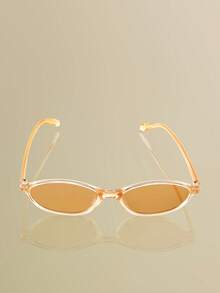 NobleVue 1 Pair Unisex Oval Small Frame Fashion Sunglasses, Suitable For Photography, Celebrations, Weddings, Christmas Decorations And Other Occasions - Champagne - View 1