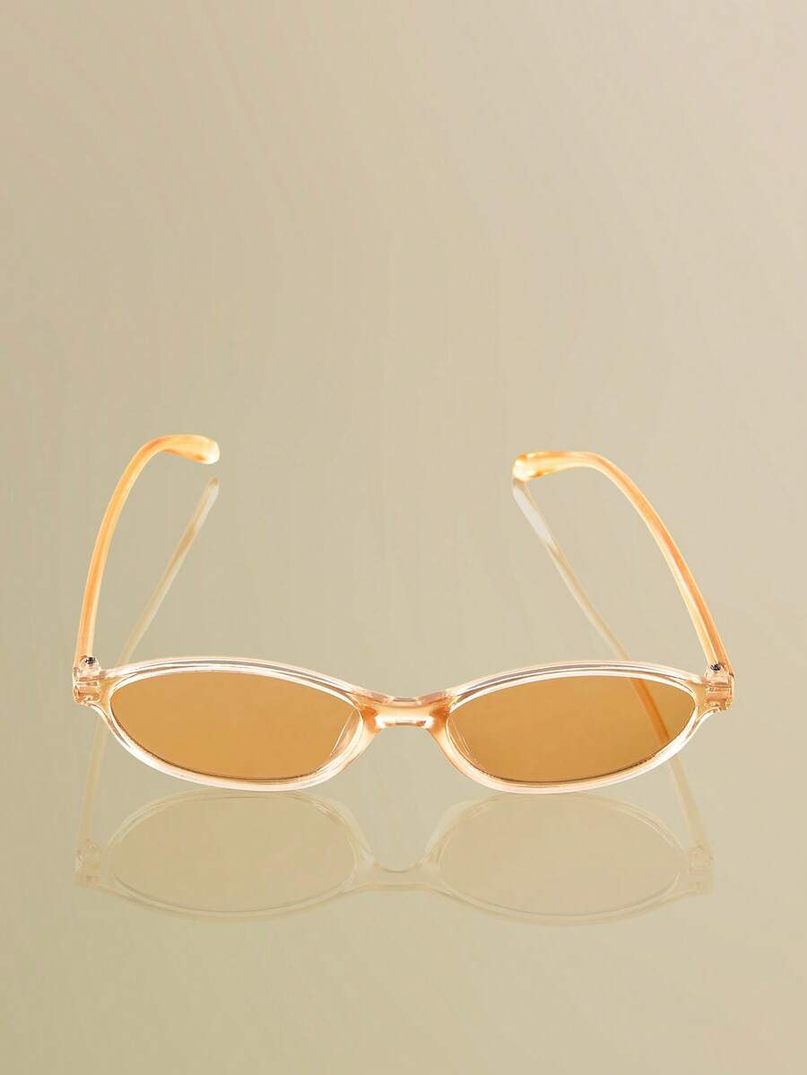 NobleVue 1 Pair Unisex Oval Small Frame Fashion Sunglasses, Suitable For Photography, Celebrations, Weddings, Christmas Decorations And Other Occasions - Champagne - View 1