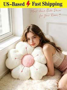 Christmas Decorative Pillows, Adorable Daisy Flower Cushions, Soft Faux Rabbit Fur Pillows For Sofas, Bedrooms, And Living Rooms,Perfect For Christmas And New Year Home Decor,A Wonderful Christmas Gift For Family And Friends - 白色粉芯 - 查看 9