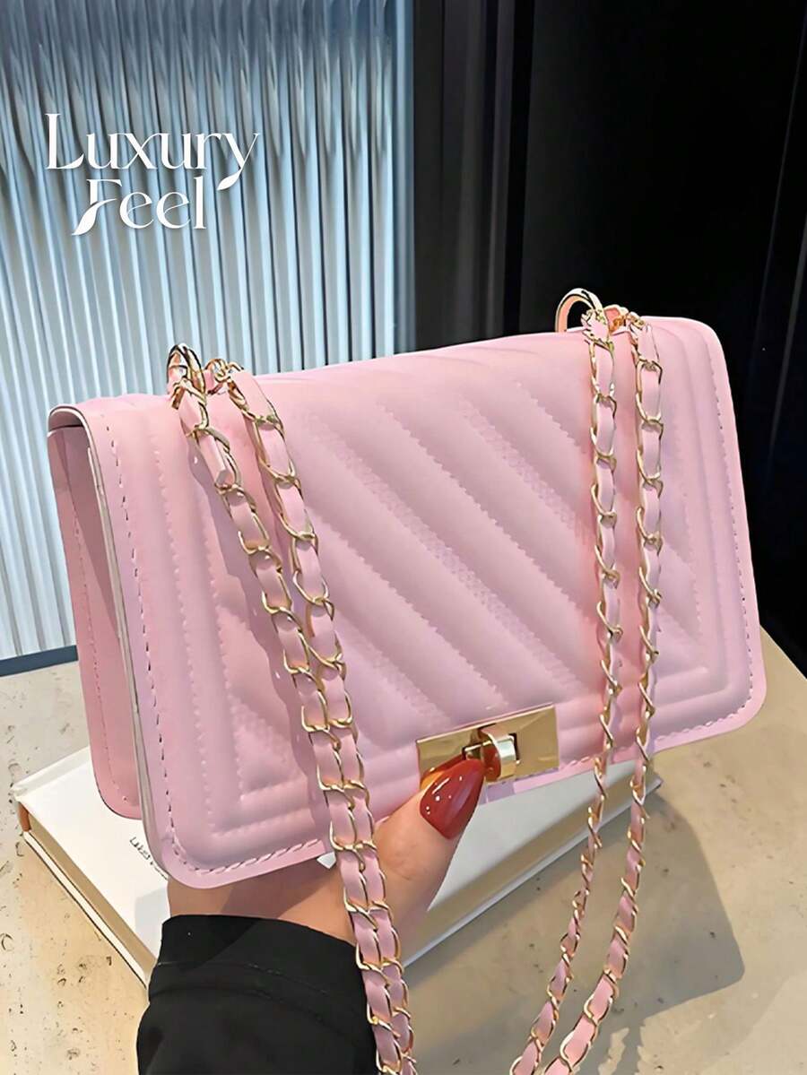 Fashionable New Mini Quilted Embossed Chain Shoulder Bag, Versatile Diagonal Crossbody Bag For Stylish Ladies,Chain Bag, Retro Small Square Bag, - 粉色 - 查看 1
