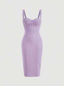MOD Vestido midi ajustado azul con espalda dividida, silueta esbelta y copas de busto - Lila Púrpura - Ver 1