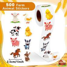 500張/捲 卡通趣味自黏貼紙 動物牛 辦公文具裝飾 兔子動物，適用於節日派對小禮物返校季 - 彩色 - 查看 3