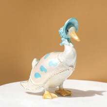 SIQIZHOU 1pc Cute Duck Shaped Jewelry Box, Metal Flip Lid Storage Box, Decorative Ornament, Duck Enamel Box, Yellow Duck Earring Box, Ring Box, Vintage Style Home Storage Decor, Photography Prop Decoration - Blue - View 11