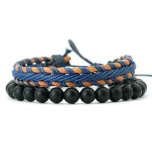 diffone Bộ vòng tay dây thừng tết thủ công phong cách cổ điển, vòng hạt đen 8mm, trang sức đeo cổ tay cho nam - bộ vòng tay nam - Xem 11