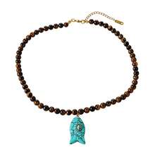 1pc High-Quality Summer Bohemian Style Jewelry, Exquisite Fashion Unique Brown Tiger Eye Stone Bead Chain Necklace, With Natural Stone Fish, Asymmetrical Pearls And Pig Nose Clasp. Chunky Jewelry Beaded Necklace, Perfect For Women To Wear At Music Festivals, Outings, Daily, Parties And Casual Activities. This Elegant Creative Women's Jewelry Necklace Made Of Tiger Eye Stone And Natural Stone Materials Is An Excellent Gift For Partners Or Sisters. - Multicolor - View 14