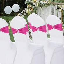 10pcs Chair Back Decorative Spandex Chair Ties, Elastic Chair Ribbons With Bows And Heart-Shaped Buckle Sliders, For Graduation, Prom, Wedding, Party, Banquet Decoration - Hot Pink - View 7