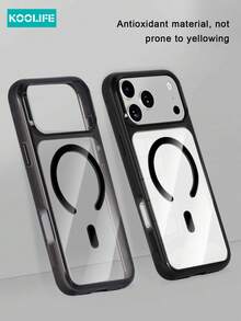 KOOLIFE Black Semi-Transparent MagSafe Phone Case, Anti-Oxidation Anti-Yellowing PC+TPU Shock-Absorbing Frame, Luxury Minimalist Fashion Design, Anti-Drop Camera Protection, Wireless Charging Back Cover, Compatible With Iphone 18 Pro/18 Pro Max/17/17 Pro/17 Pro Max - Transparent Black - View 5