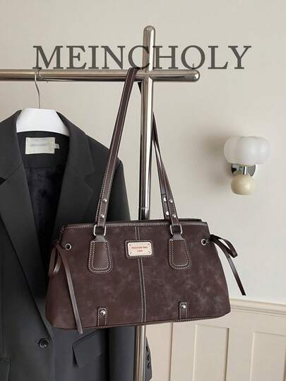 Fashion Retro Solid Color PU Leather Fabric Large Capacity Stylish Versatile Women's Shoulder Bag