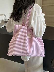 Vintage Striped Canvas Tote Bag For Women, Large Capacity Red And White Striped Shoulder Bag, Aesthetic Reusable Shopping Bag, Casual Everyday Handbag, Spacious Interior, Lightweight And Durable, For Travel, Work, School, Beach, Grocery Shopping, Weekend Outings, Open Design, Easy To Use, Washable Tote Bag, Perfect Gift For Women, Moms, Girls, Summer, Holidays, Back To School, Birthday, Christmas - Multicolor - View 7