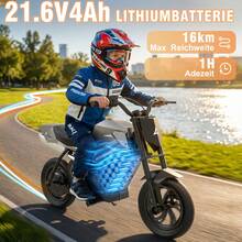 Todimart Mini-ADV 350W Electric Motorcycle For Children, 3-Speed Gears, 12.5-Inch Pneumatic Tires, 21.6V 4Ah Lithium Battery, Range Up To 16 Km, For Children Aged 6 And Up - Black - View 3