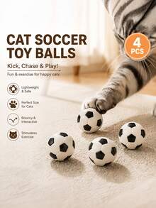 4pcs Cat Soccer Toys - Interactive Rolling Balls, Suitable For Kittens And Adult Cats, Lightweight And Durable, Indoor Entertainment, No Battery Required - Black and White - View 1