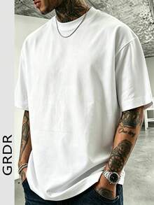 GRDR 男士时尚简约纯色圆领短袖T恤，适合日常休闲穿着 - 白色 - 查看 4