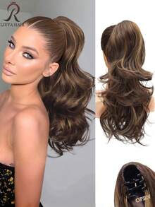 Clip-In Ponytail Hair Extension 18 Inch Long Wavy Curly Hair Clip-In Extension For Women Suitable For Short And Fine Hair Natural Layered Curly Ponytail Synthetic Hair Piece (Deep Brown Mixed With Chestnut) - Multicolor - View 13