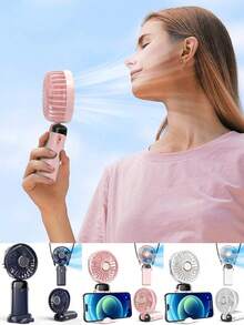 Nouveau mini ventilateur électrique portable 2026, ventilateur rechargeable USB 800mAh avec affichage numérique LED, refroidissement silencieux, conception 3-en-1 main/cou/bureau, support pliable à 90°, ventilateur personnel compact adapté au bureau, dortoir, voyage, extérieur, maquillage, vacances - Multicolore - Voir 4