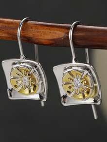 Lightweight Luxury Dual-Tone Square Earrings, Suitable For Women's Daily Commute, Date, Niche Atmosphere Earrings - Two-color - View 2