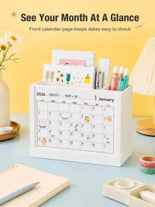 Multifunctional Calendar Label Storage Box With 2026 Planner Window, Suitable For Goal Setting And Time Planning, Durable Minimalist Style, Party Gift, Suitable For Professionals And Students To Keep Desk Organized, Compact Vertical Calendar Label Storage - Multicolor - View 1