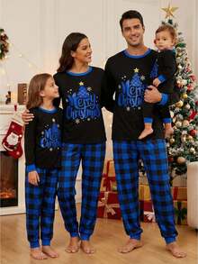 Family Matching Christmas Pajamas Star Print Top  Plaid Pants Xmas Loungewear Sleepwear Matching Christmas Pajamas For Men Women - Pets - 查看 1