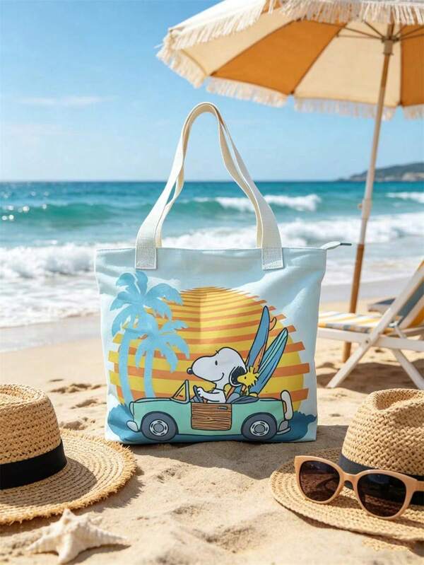 Bolsa de lona con estampado de grupo de Snoopy & Friends de Peanuts, estilo estético casual y lindo, bolso de hombro reutilizable de gran capacidad, duradero y ligero, adecuado para mujeres, perfecto para la escuela, el trabajo, la playa, los viajes y el uso diario