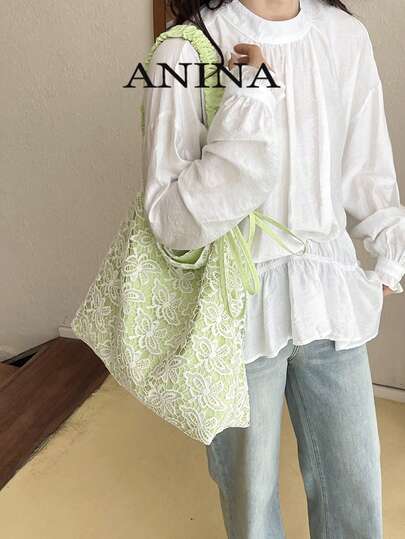 Women's New Fashion Casual Vacation Lace Flower Crossbody Shoulder Bag, Soft Fresh Summer Pleated Cloud Bag, Elegant Dopamine Style