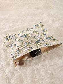 1 pieza Bolsa de almacenamiento de cosméticos portátil con estampado de flores de fresa, impresión de doble cara, bolsa de maquillaje con cremallera para viajes, organizador de artículos de tocador multifuncional - Multicolor - Ver 5