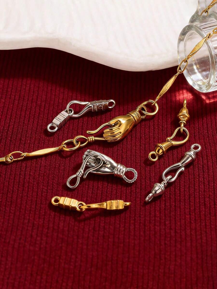 5 Sets Stainless Steel Palm Clasp Hooks Connectors Parts For Fasteners Bracelet Necklace Chunky OT Clasps DIY Jewelry Making Kit - Connector - View 1