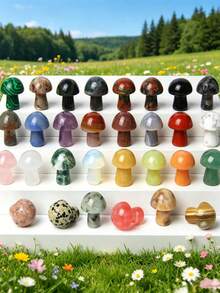 5/10/20/30/50/100pcs Artificial Crystal Mini Mushroom Beads, Spiritual Energy Faux Gemstone Carved Handmade Craft, Mixed Material Home Decor - Multicolor - View 7