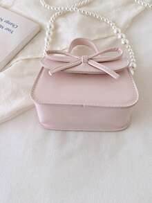 Bowknot Mini Handbag, Pearl Chain Crossbody Bag, Girly Versatile Small Square Bag - Multicolor - View 8