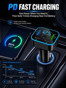 XF.Meraki 1pc Multi-Port 3PD 2USB Car Charger, Fast Charging PD QC3.0 USB-C Car Phone Charger With Type-C Adapter, Supports Simultaneous Fast Charging Of Multiple Devices With Computer Display And Real-Time Digital Display, Car - 5-in-1 Car Charger - View 3