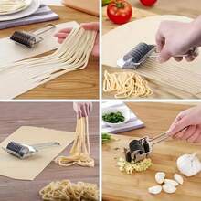 1 pieza Cortador de fideos manual multifuncional de acero inoxidable, máquina de prensar pasta con rodillo cortador de pasta de acero inoxidable y rodillo de separación uniforme, herramienta de cocina de diseño múltiple de tira larga apta para prensar y cortar pasta, aplicable para la cocina diaria y el horneado en casa - Ver 7