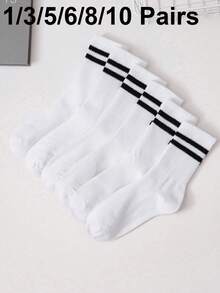 1/3/5/6/8/10 Pairs Striped Pattern White Men's Mid-Calf Leg Warmers Set - Black and White - View 1