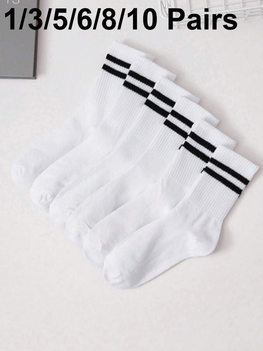 1/3/5/6/8/10 Pairs Striped Pattern White Men's Mid-Calf Leg Warmers Set - Black and White - View 1