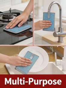 Nouveau chiffon à vaisselle double couche en coque de noix de coco, anti-adhésif, sans peluches, éponge à récurer pour la maison, essentiel de cuisine - Multicolore - Voir 2