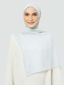 1pc Solid Color Soft Knit Convenient Headscarf, Elastic Muslim Daily Head Wrap Shawl - Baby Blue - View 1