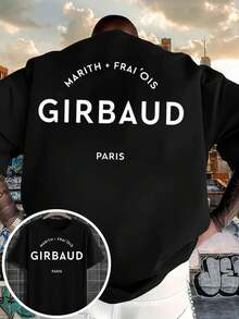 Nueva Camiseta de Talla para Hombre 2026: Color sólido simple con corte regular, con las palabras MARITH + FRAI'OIS, GIRBAUD y PARIS impresas en la parte delantera y trasera. La impre - Negro - Ver 1