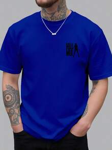 MUL, Silhouette With Double-Sided Print On The Front And Back, New Men's Crew Neck T-Shirt, Fashionable Casual And Sporty Loose Top, Short Sleeve T-Shirt - 黑色 - 查看 2
