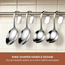 1/4/6pcs Stainless Steel Serving Spoons, Curved Handle Dessert Spoon Set, Rustproof Silver Tableware For Salad Berry Home Restaurant Buffet - View 5