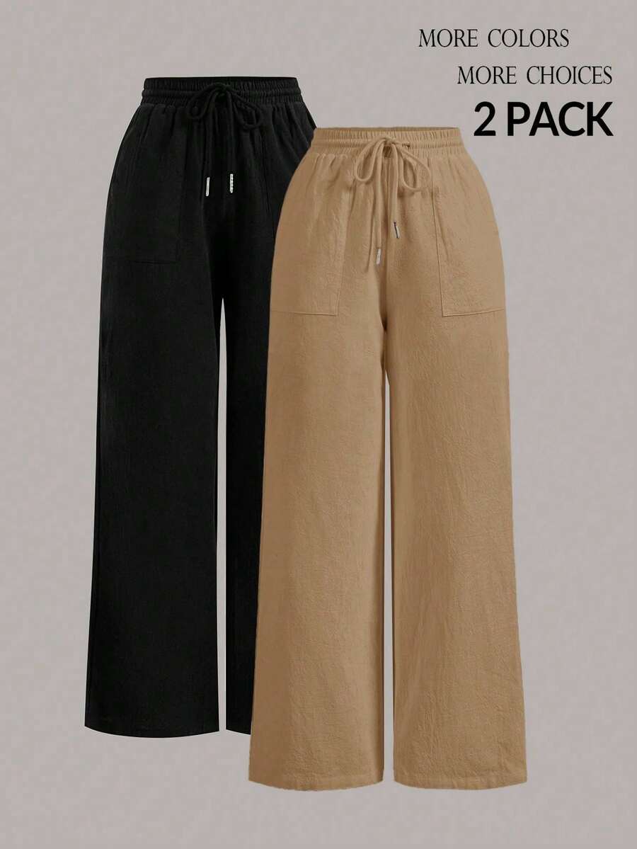 PETITE Pantalones anchos de verano con cordón y color liso - Multicolor - Ver 1