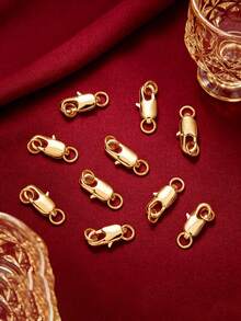 1/10件 304不鏽鋼18K鍍金長方形魚尾彈簧龍蝦扣雙環，女性不鏽鋼珠寶龍蝦扣DIY手鍊項鍊連接扣配件 - 彩色 - 查看 1