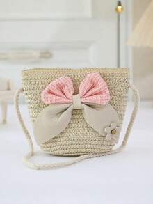 Spring/Summer Girls Straw Woven Bag Cute One Shoulder Crossbody Beach Bag - Leather Bow - View 2