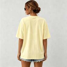 G Studio Women's Oversized T-Shirt Kawaii Pig Glasses With Popcorn Slogan "Eat Well Travel Often" Colorful Print Short Sleeve Casual - T01-自然 - 查看 2