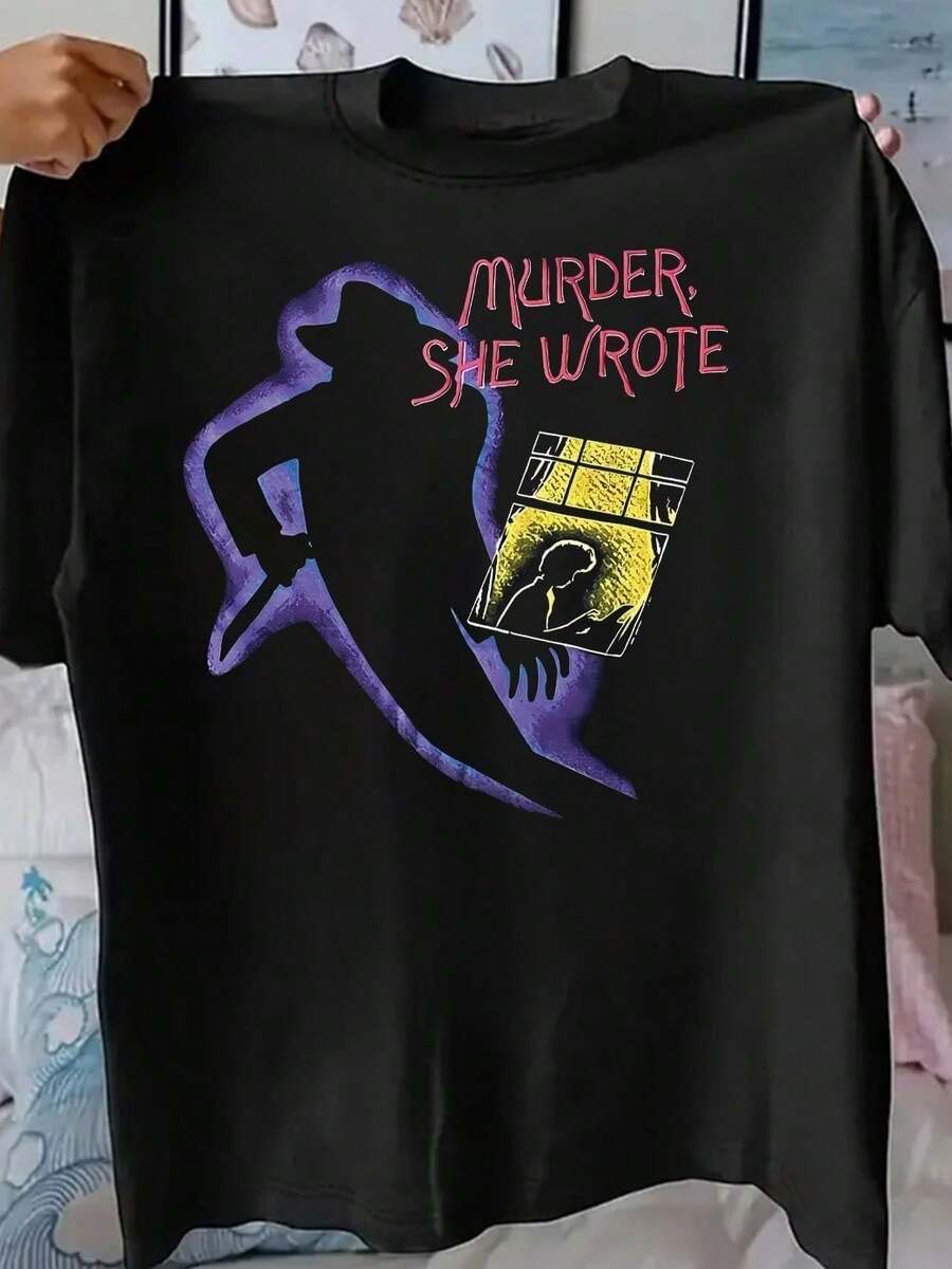 1 Piece T-Shirt With "She Wrote" Mystery Movie Print, Casual Short Sleeve Round Neck Top, Spring/Summer Style, Women's Clothing, 180g 100% Cotton. - 白色 - 查看 1