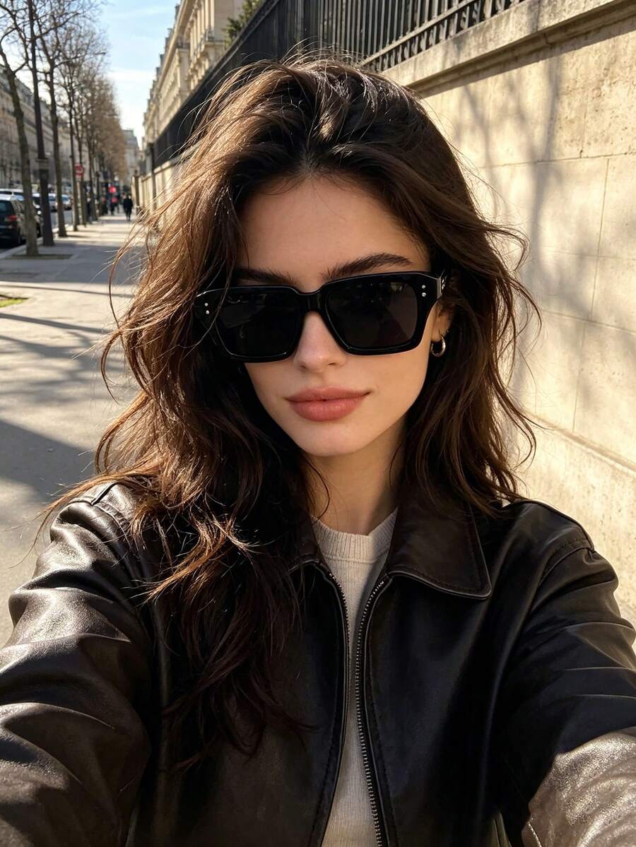 1pc European And American New Square Studded Fashion Glasses, Versatile Street Style Glasses For Women
