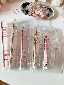 Rose Gold/Gold A5/A6/A7 PVC Transparent Loose-Leaf Binder Cover 3D Sticker/Postcard/Photo Card Collection Album,Card Holder - Color - View 8