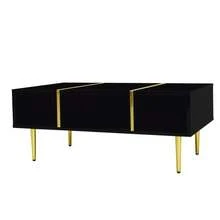 Mesa de centro moderna y sencilla lacada en blanco con 2 cajones. - Negro - Ver 10