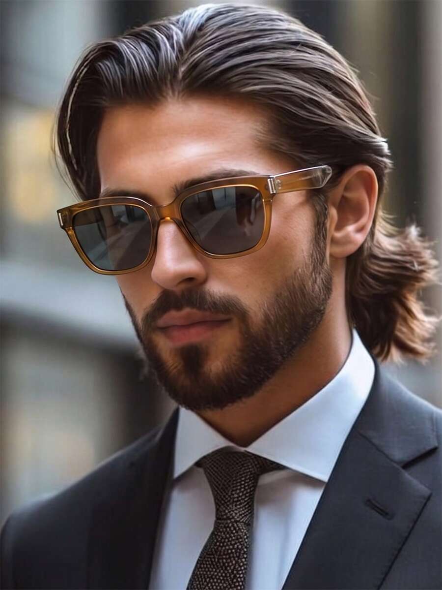 1 Pair Men's Tea-Colored Cat Eye Frame Vintage Versatile Street Style Fashion Glasses - Brown - View 1