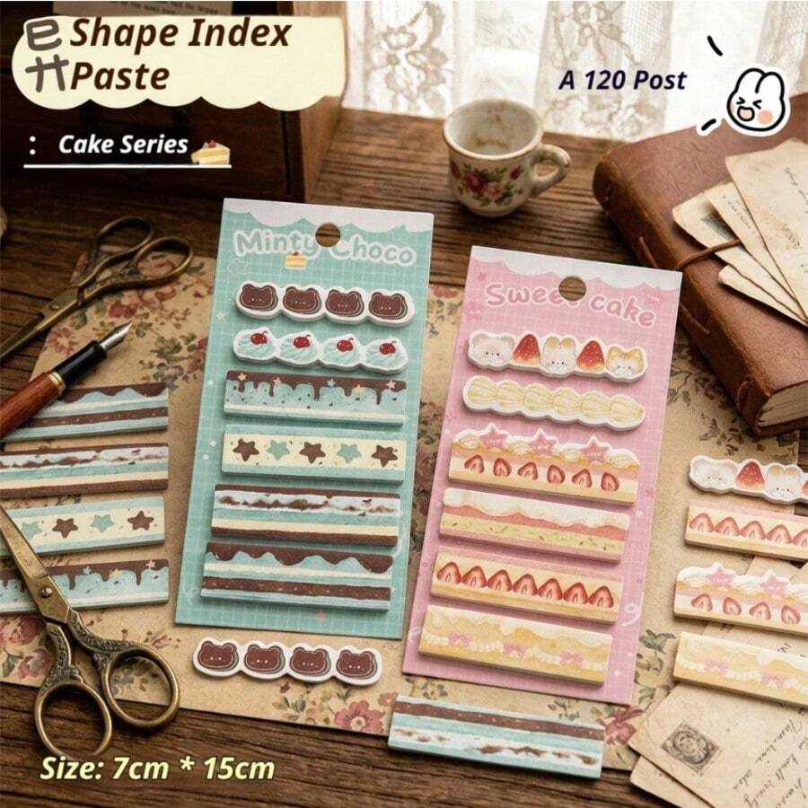 120Pcs Random Bakery Themed Cream Tone Memo Sticky Notes, Lightweight Paper Material With Lovely Bakery Food Printed Patterns. Multi-Index Categorized Highlighter Tab Stickers For Page Marking, Journal Decoration And Planner DIY Crafts.Back To School - Multicolor - View 1